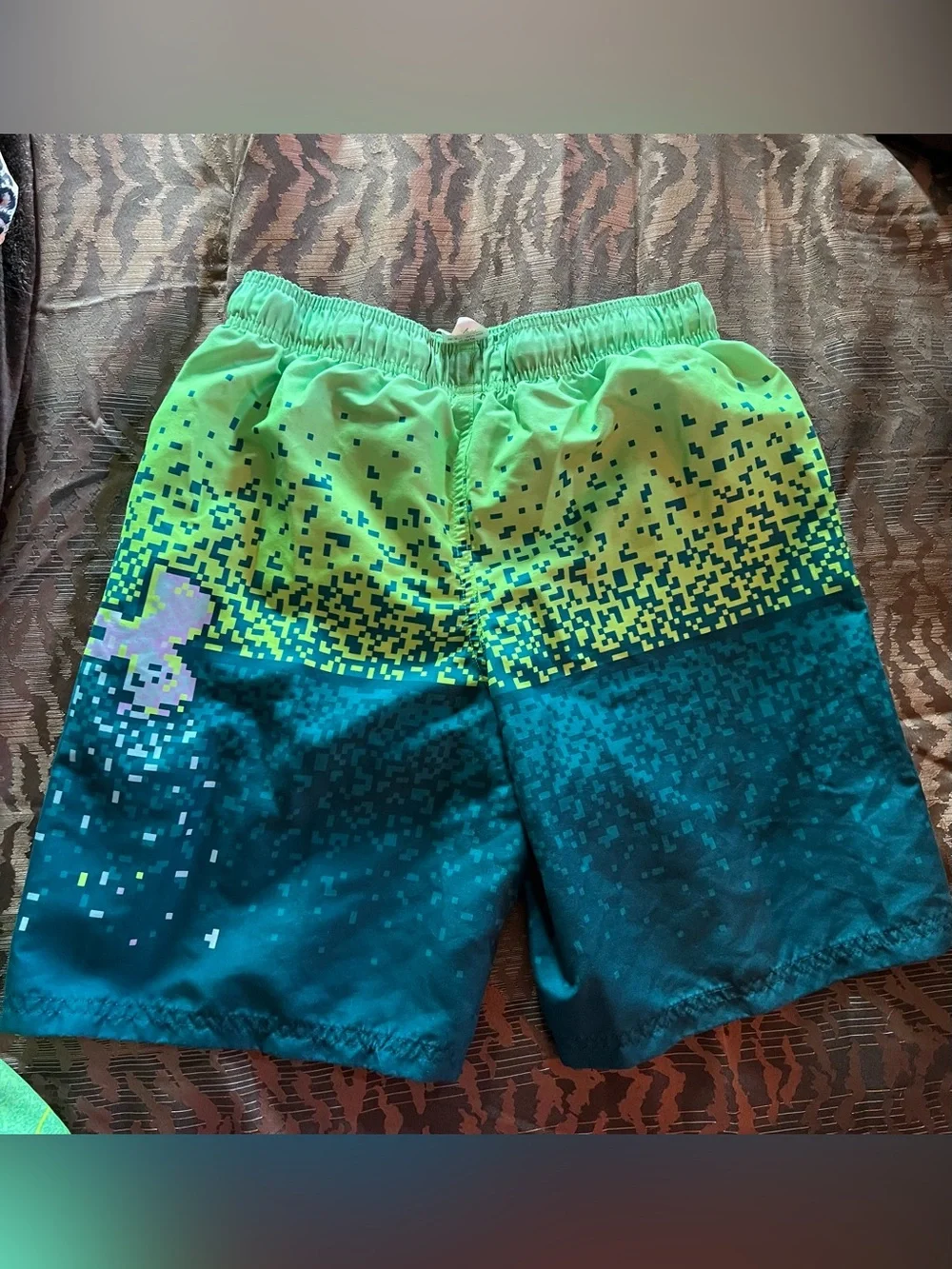 Under Armour Boys' Blue & Lime Green Swim Shorts with Drawstring-SZ 18-20-NWOT